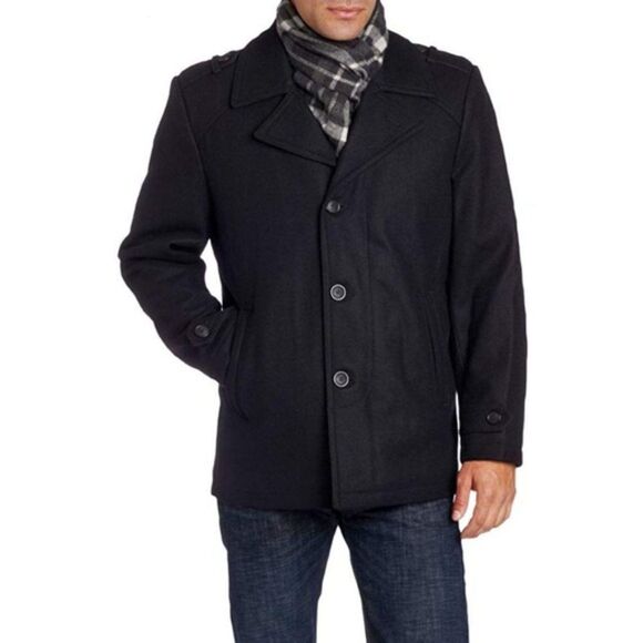 NWT Michael Kors Men's Black Wool Pea Coat Jacket - Picture 1 of 8